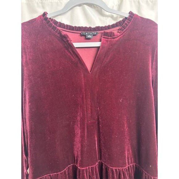 1. State Burgundy Velvet Ruffle Ballon Sleeves Tiered Flowy Boho Mini Dress XL - Picture 3 of 8
